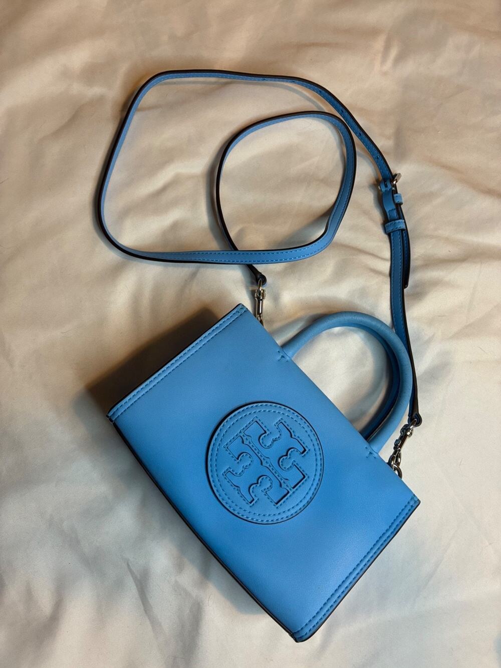 Tory Burch Ella Logo Bio Mini Tote Crossbody Bag In Blue Azure